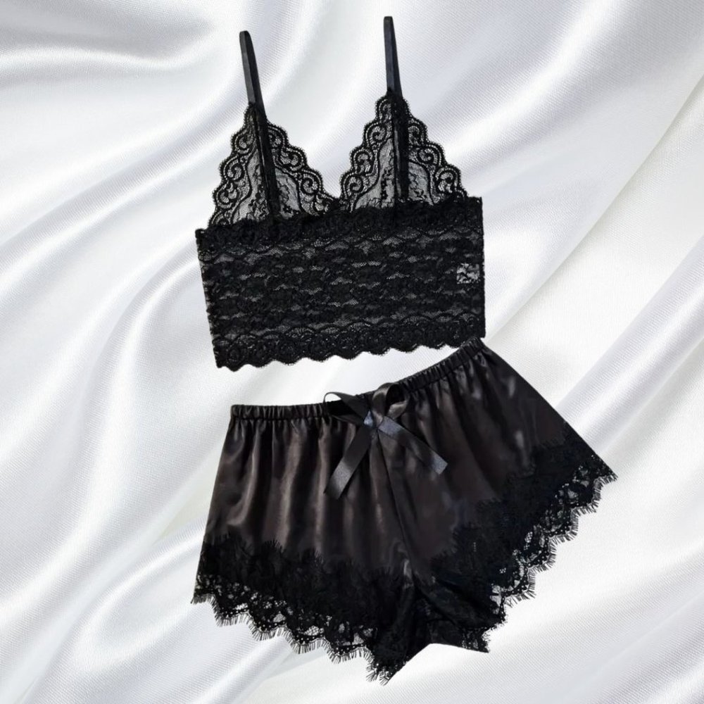 Elegant Black Lace Pajama Set